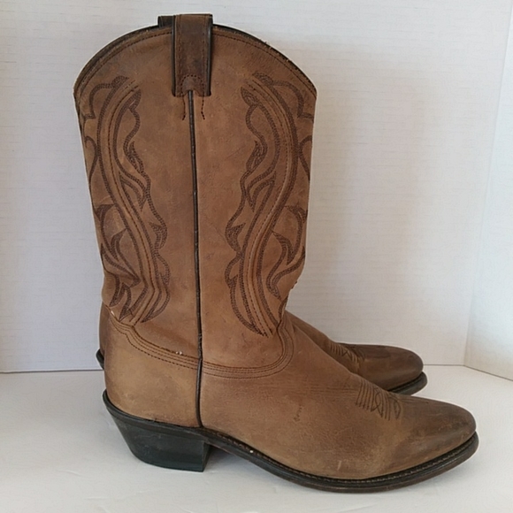 Shoes - Leather Decorative Pointed Toe Cowgirl Heeled Boots 10M Brown